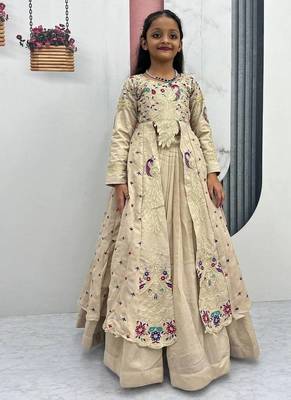 Beige silk anarkali with embroidery work   1