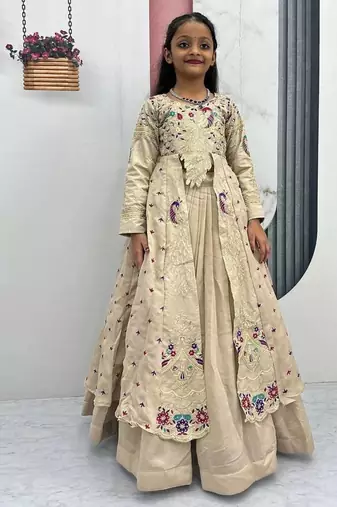 Beige silk anarkali with embroidery work  