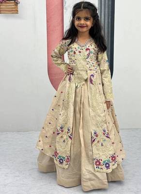 Beige silk anarkali with embroidery work   2