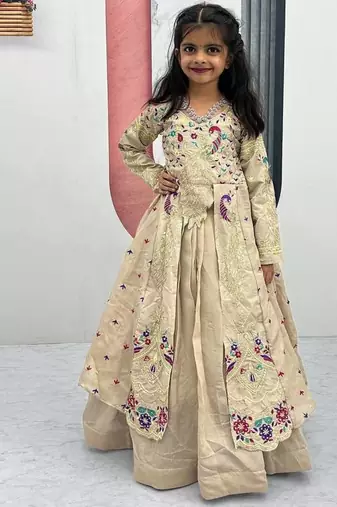 Beige silk anarkali with embroidery work  