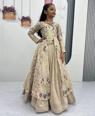 Beige silk anarkali with embroidery work   3