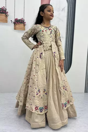 Beige silk anarkali with embroidery work  