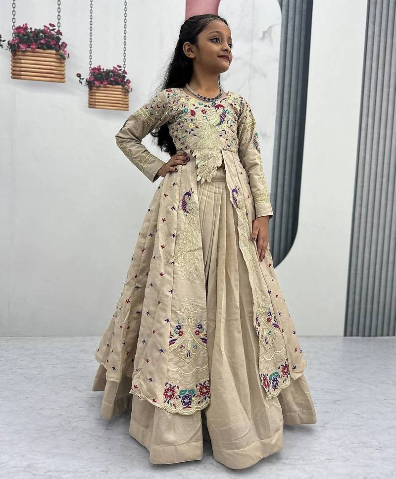 Beige silk anarkali with embroidery work  