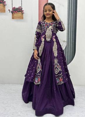 Purple silk anarkali with embroidery work   1