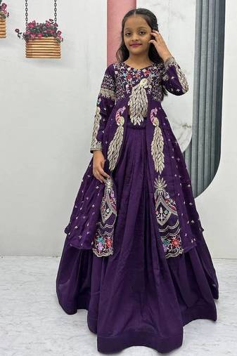 Purple silk anarkali with embroidery work  