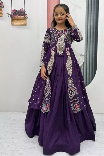 Purple silk anarkali with embroidery work  