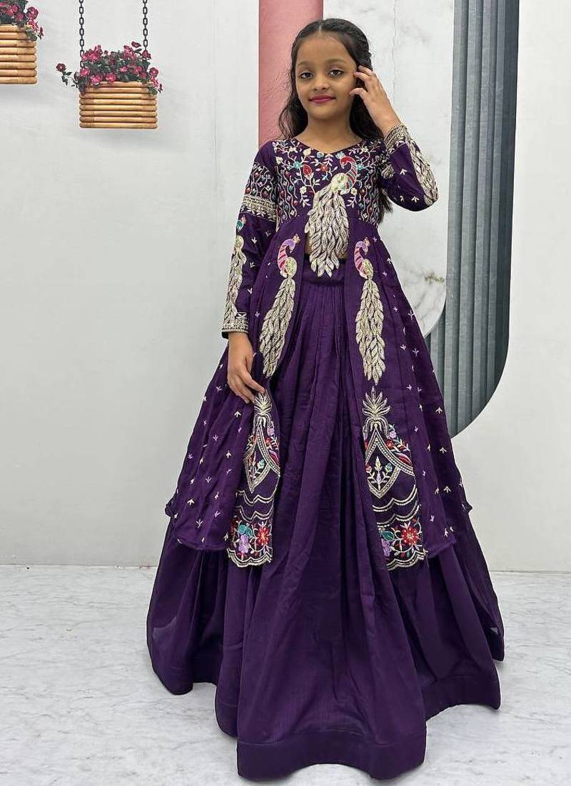 Purple silk anarkali with embroidery work  