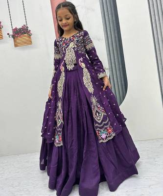 Purple silk anarkali with embroidery work   2