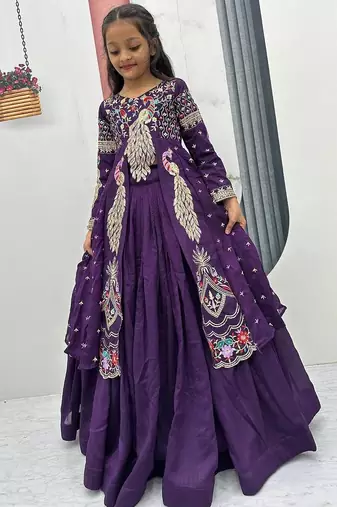 Purple silk anarkali with embroidery work  