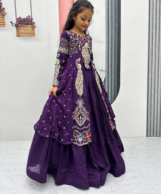 Purple silk anarkali with embroidery work   3