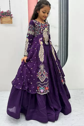 Purple silk anarkali with embroidery work  