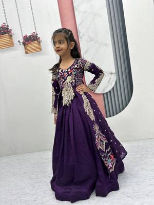 Purple silk anarkali with embroidery work   4