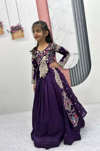 Purple silk anarkali with embroidery work  