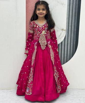 Rani pink silk anarkali with embroidery work   1