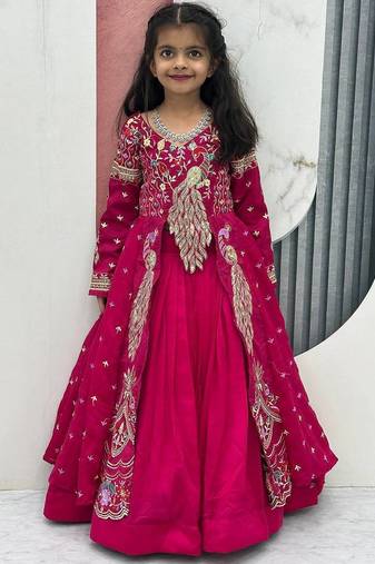 Rani pink silk anarkali with embroidery work  