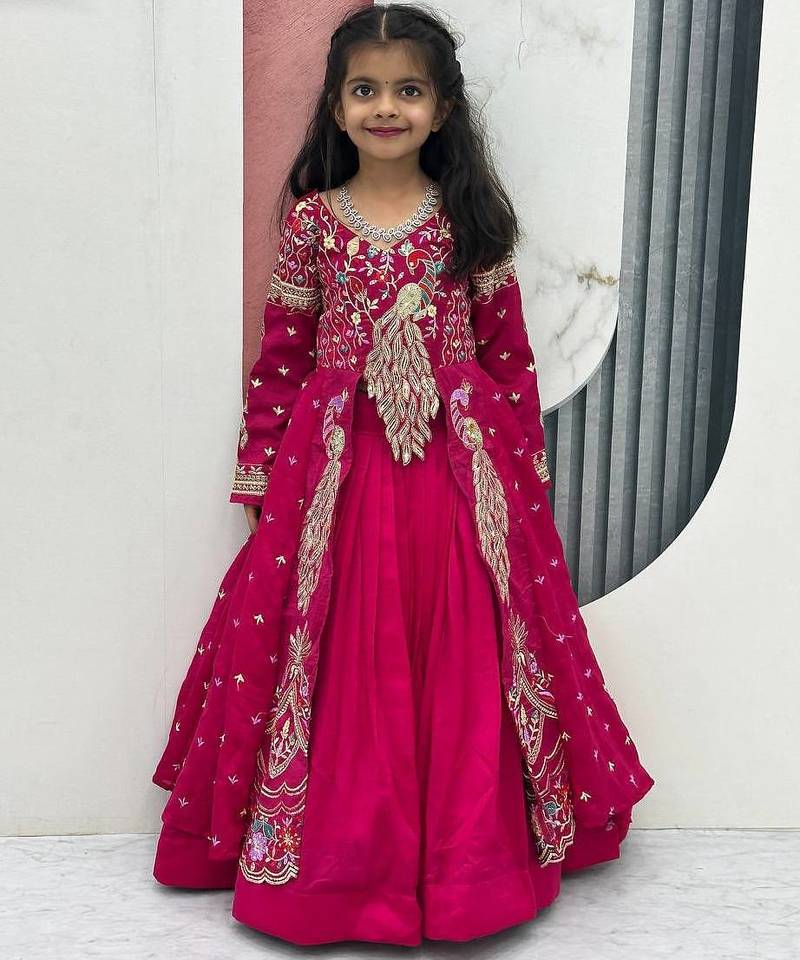 Rani pink silk anarkali with embroidery work  