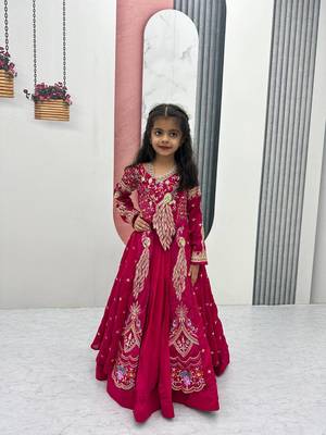 Rani pink silk anarkali with embroidery work   2
