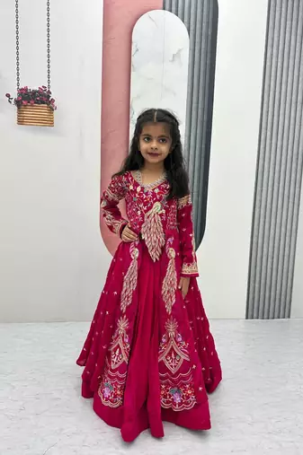 Rani pink silk anarkali with embroidery work  