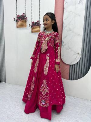 Rani pink silk anarkali with embroidery work   3