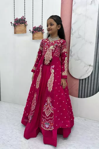 Rani pink silk anarkali with embroidery work  