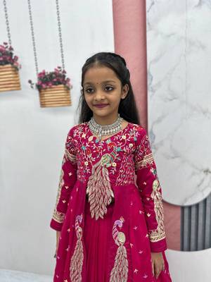 Rani pink silk anarkali with embroidery work   4