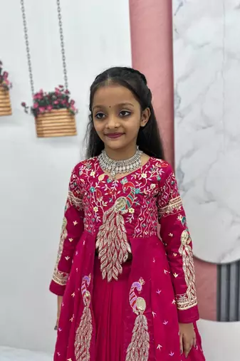 Rani pink silk anarkali with embroidery work  