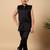 Boys black satin buti embroidered panel work sequined sherwani & trouser set with shrug