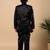 Boys black satin wavy embroidered sequined sherwani & trouser set with shrug and necklace