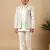 Boys ivory satin geometric diamond jaal embroidered sequined sherwani & trouser set with shrug