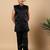 Boys black satin wavy embroidered sequined sherwani & trouser set with shrug and necklace