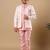 Boys pastel pink cotton silk diamond buti sequined sherwani & trouser set with shrug and necklace