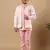 Boys pastel pink cotton silk diamond buti sequined sherwani & trouser set with shrug and necklace