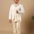 Boys fawn cotton silk diamond buti sequined sherwani & trouser set with shrug and necklace