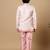 Boys pastel pink cotton silk diamond buti sequined sherwani & trouser set with shrug and necklace