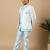 Boys sky blue cotton silk diamond buti sequined sherwani & trouser set with shrug and necklace