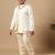Boys fawn cotton silk diamond buti sequined sherwani & trouser set with shrug and necklace
