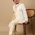 Boys fawn cotton silk diamond buti sequined sherwani & trouser set with shrug and necklace