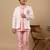 Boys pastel pink cotton silk diamond buti sequined sherwani & trouser set with shrug and necklace