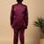 Boys burgundy satin wavy embroidered sequined sherwani & trouser set with shrug and necklace