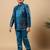 Boys teal blue satin buti embroidered panel work sequined sherwani & trouser set with shrug
