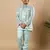 Boys aqua blue satin geometric diamond jaal embroidered sequined sherwani & trouser set with shrug