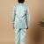 Boys aqua blue satin geometric diamond jaal embroidered sequined sherwani & trouser set with shrug