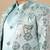 Boys aqua blue satin geometric diamond jaal embroidered sequined sherwani & trouser set with shrug