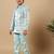 Boys aqua blue satin geometric diamond jaal embroidered sequined sherwani & trouser set with shrug