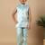 Boys aqua blue satin geometric diamond jaal embroidered sequined sherwani & trouser set with shrug