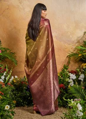 mehndi handloom weaving paper silk blend tradional wear saree 4
