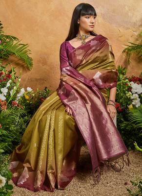 mehndi handloom weaving paper silk blend tradional wear saree 5