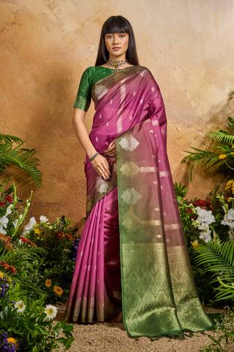 pink handloom weaving paper silk blend tradional wear saree