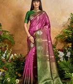 pink handloom weaving paper silk blend tradional wear saree
