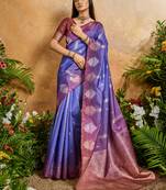 blue handloom weaving paper silk blend tradional wear saree